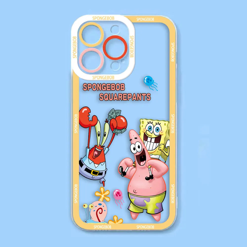 Cute Cartoon SpongeBob Patrick Star Angel Eyes Clear Phone Case For iPhone Apple 15 14 12 13 11 16 8 7 SE Plus X XR XS Max Case
