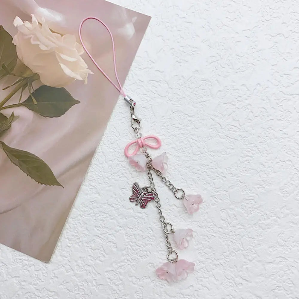 Phone Charm Strap Jellyfish Wind Chime Lily Flower Pendant Keychain Cute Key Phone Lanyard Women Girl Bag Ornament