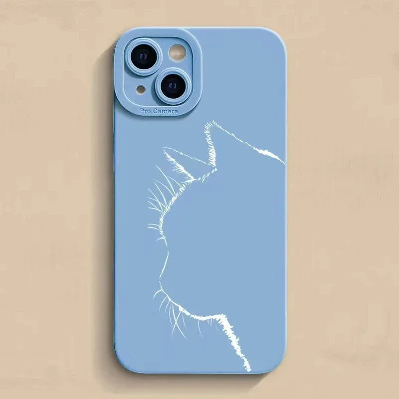 New Minimalist Cartoon Case For iPhone 11 12 13 14 15 Pro Max X XR XS 7 8 Plus SE 2 Kitten Shockproof Soft Silicone Bottom Cover