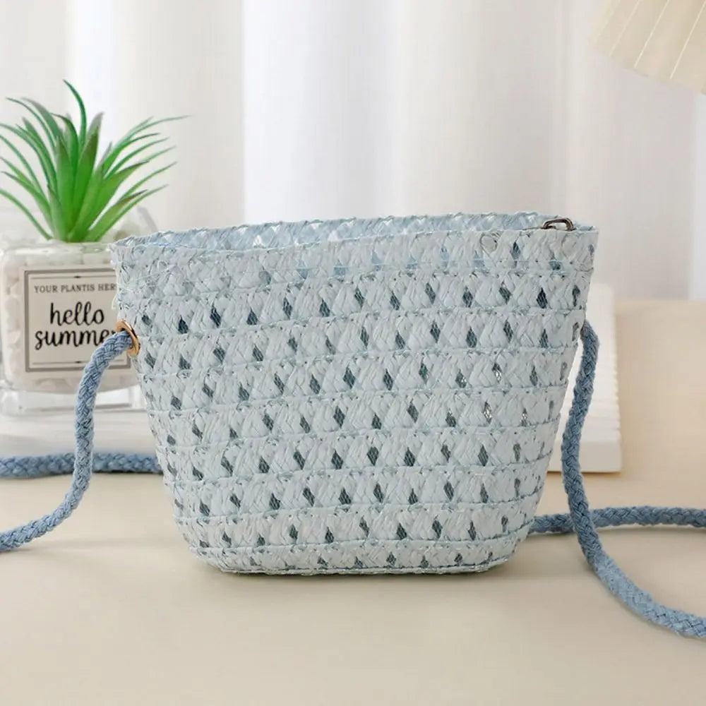 Hot Mini Straw Bag Hollow Handwoven Shoulder Handbag Crossbody Bag Kid Summer Beach Straw Bag Envelope Wallet for Wowen Girls