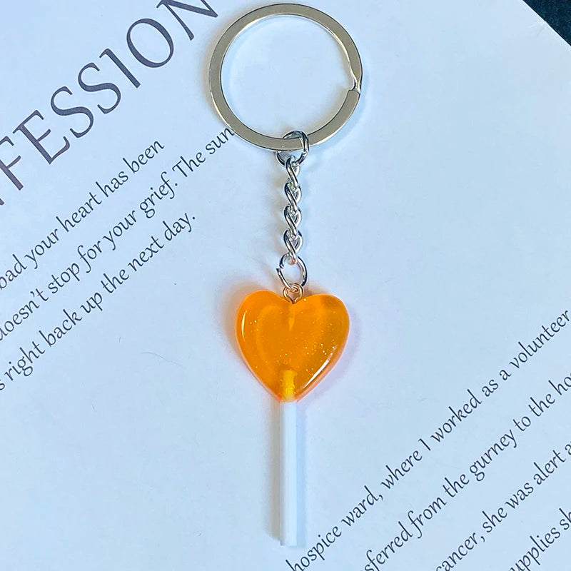 1Pcs/3Pcs Sequin Heart Lollipop Candy Keychains New Colorful Kawaii Creative Funny 3D Food Pendant Bag Box Car Key Ring Jewelry