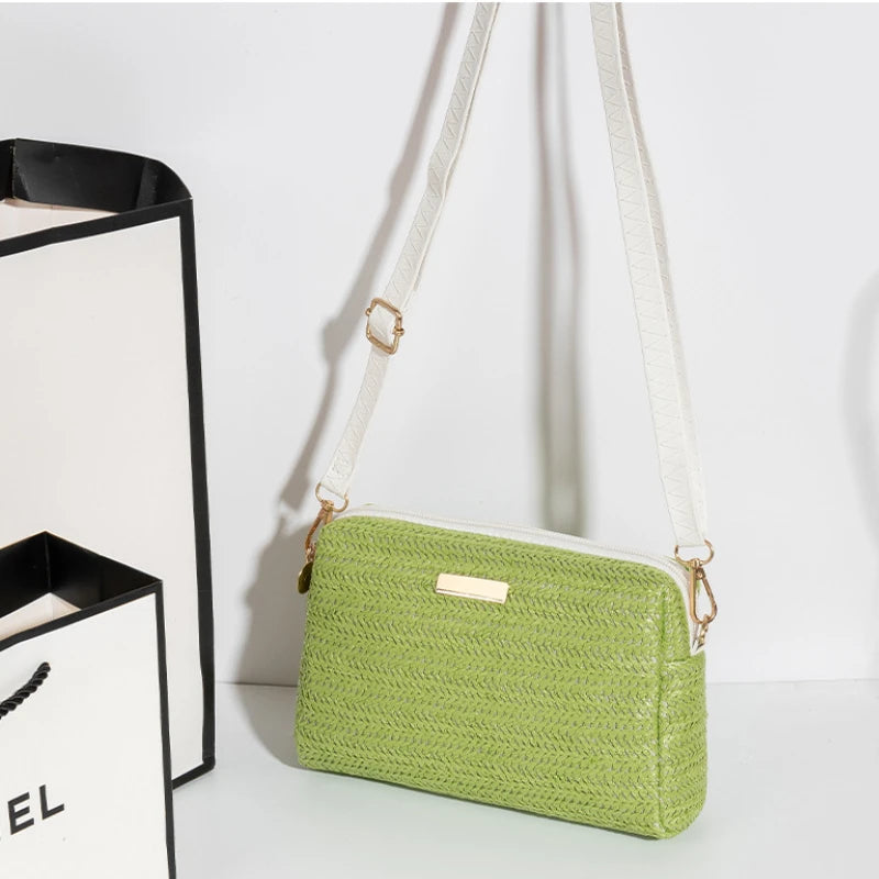 Solid Color Bag Women Woven Shoulder Bag Messenger Bag Fashion Straw Beach Bag Purses and Handbags Bolsa De Paja Drop Shipping