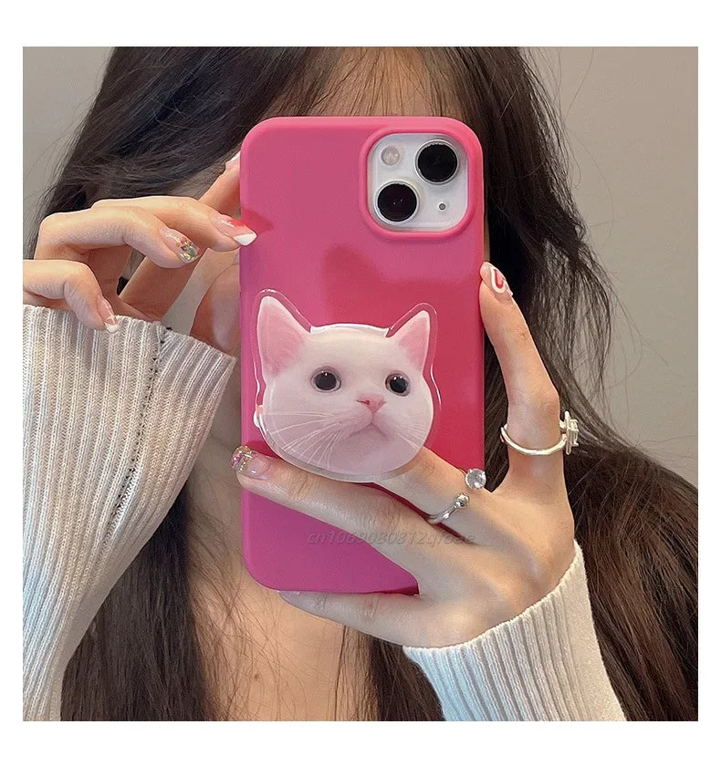 Korea Cute Cartoon Kitten Grip Acrylic Mobile Phone Holder Socket Stand Ring Cell Phone Support Bracket Smartphone Accessories
