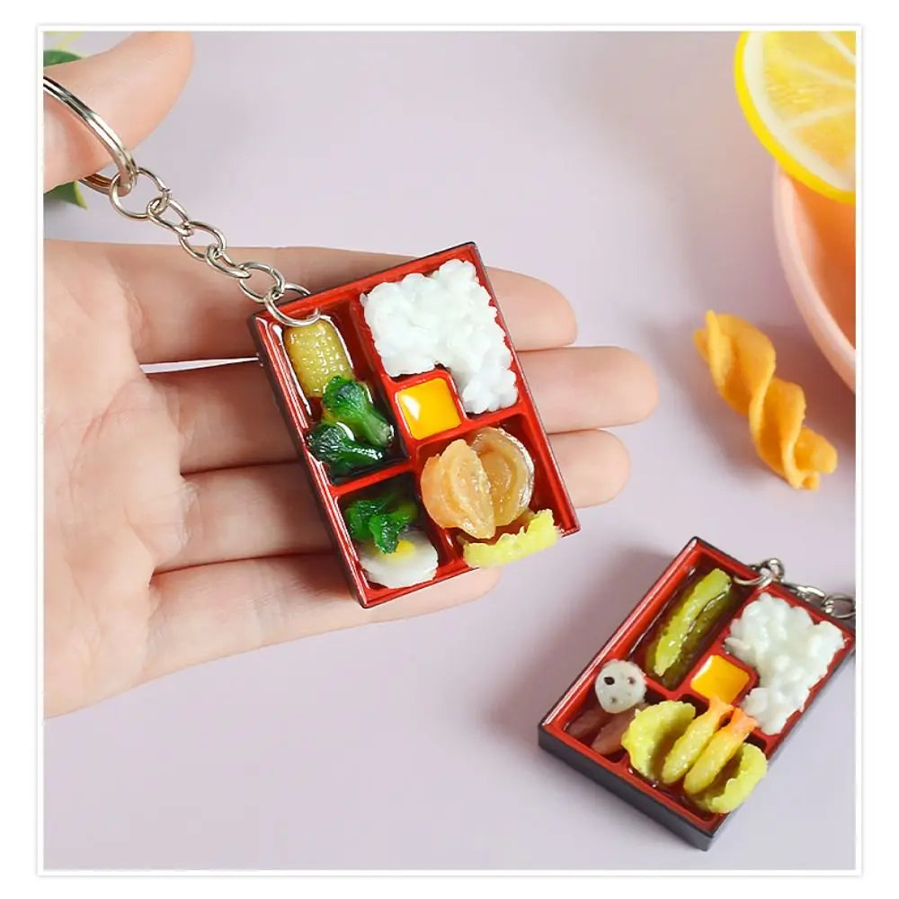 PVC Simulation Food Box Toy Keychain Scene Model Sushi Box Lunch Dollhouse Mini Sushi Keychain Creative Keyring
