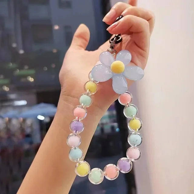 Phone Anti-lost Lanyard Key Short Wrist Pendant Colorful Macaron Round Bead Pendant Women's Hand-held Chain Mobile Phone Lanyard