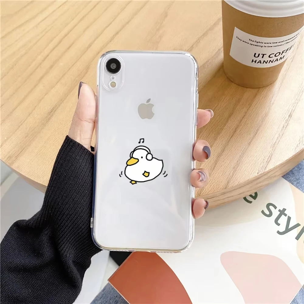 Funny Duck Phone Case For iPhone 16 15 14 13 12 11 Pro XS MAX 7 XR 8 7 Plus Clear Cover Fundas