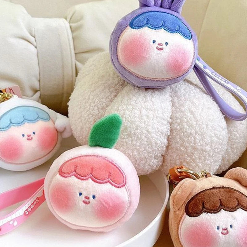 Plush Keychain Lovely Fruit Style Cartoon Doll Plush Toy Stress Relief Soft Stuffed Doll Key Ring Backpack Pendant Girl Toy Gift