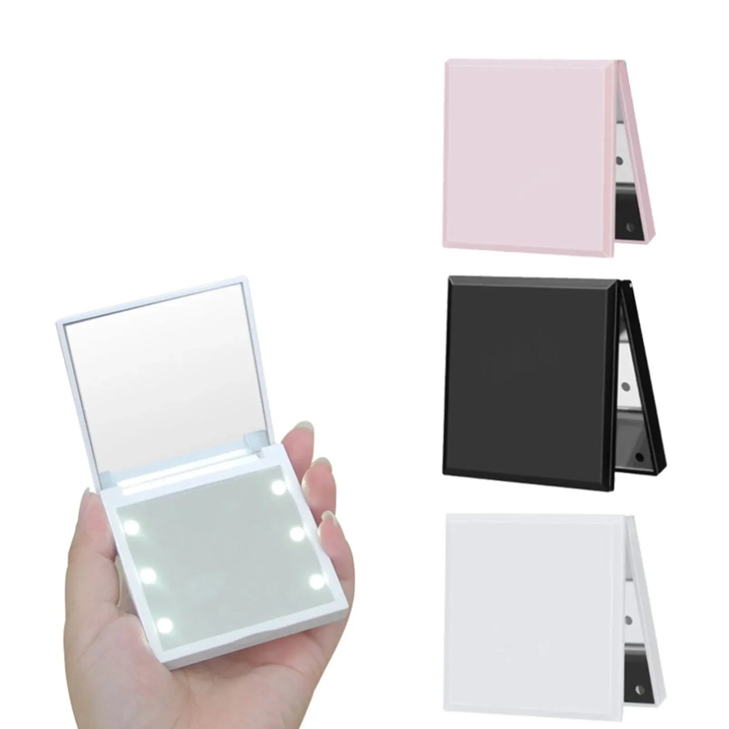 Makeup Mirrors 6 LED Lamps Women Foldable Lights Lady Cosmetic Hand Folding Portable Compact Pocket Mirror Makeup Tools