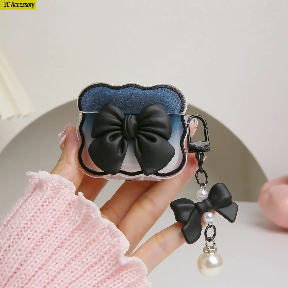 for airpod 4 case Cute 3D Bow Tie Design Shockproof Soft Clear TPU Kawaii Protector Cover for Women Airpods 4 Case with Keychain