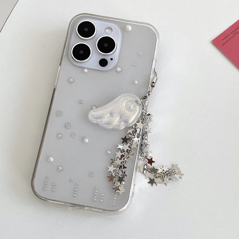 1 Piece Cute Angel Wings Star Chain Mobile Phone Charm Keychain Y2K Backpack Pendant Bag Hanging Ornament Girl Gift