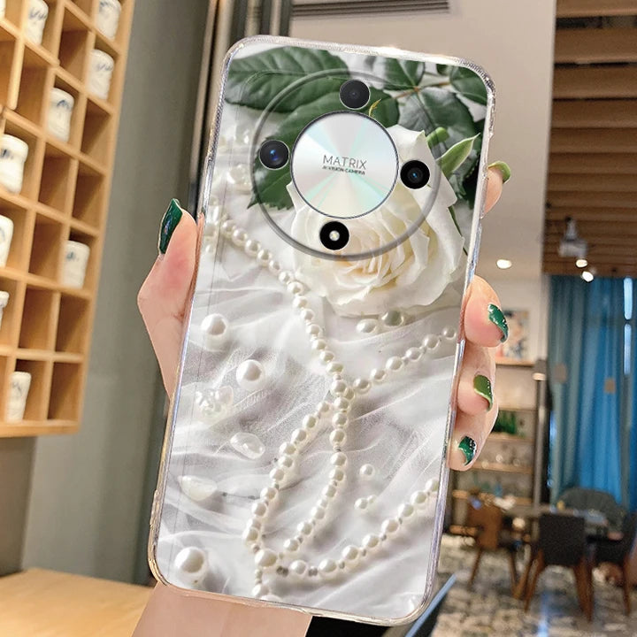 Blue Light Flowers Phone Case For Honor 90 Lite 200 Pro 200 Lite X9c X9a X9b Magic 5 6 Lite 20 Huawei Mate 20 Pro 5G Clear Cover