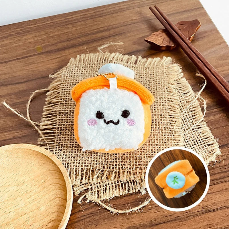 1PC Kawaii Japanese Colorful Rice Ball Doll Pendant Cute Salmon Sushi Plush Keychain Mini Stuffed Toy Couple Gift