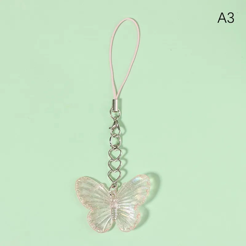 1PC Fashion Sweet Cool Colorful Butterfly Mobile Phone Lanyard Cell Phone Strap Keychain Butterfly Bags Pendant Decor