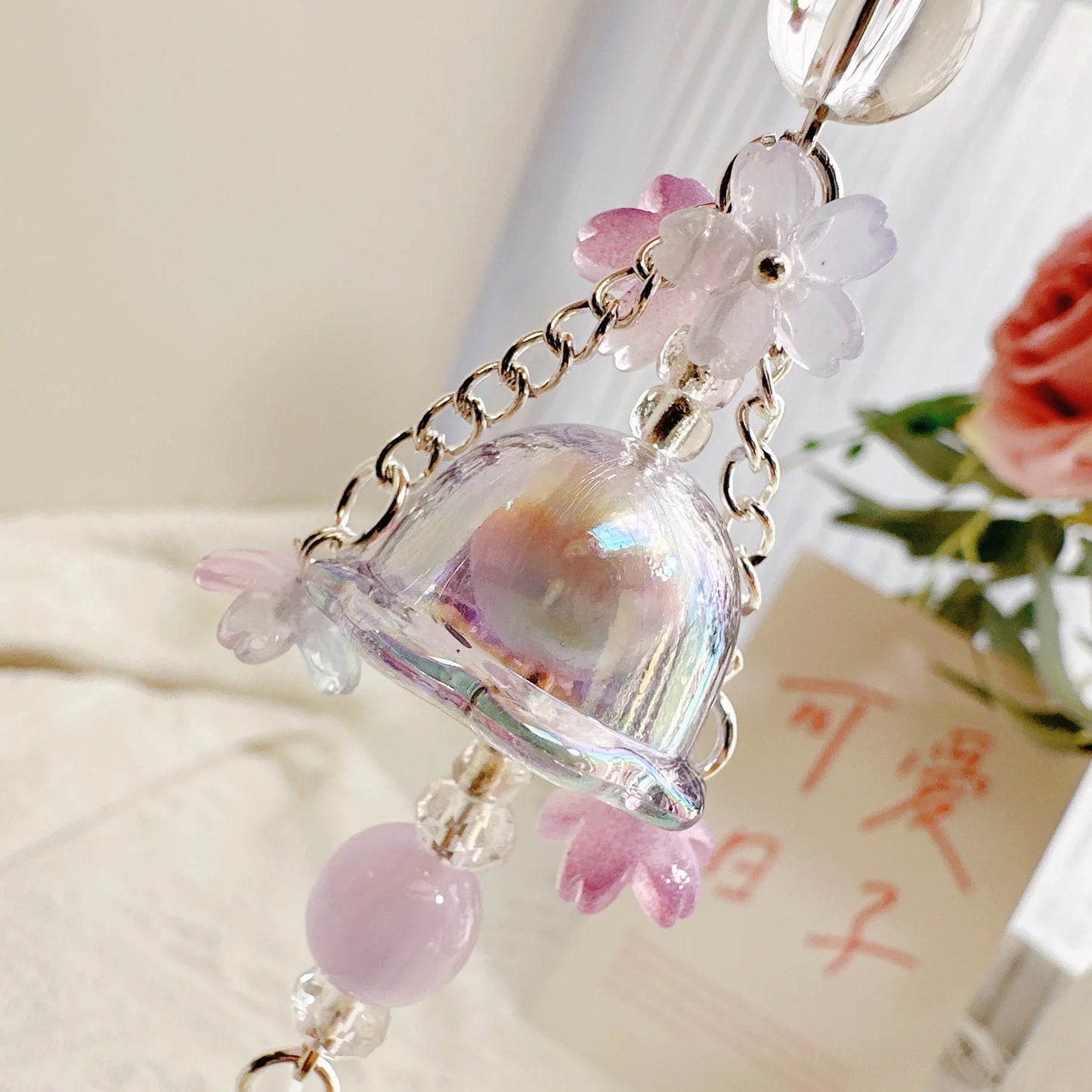 Phone Charm Strap Jellyfish Wind Chime Lily Flower Pendant Keychain Cute Key Phone Lanyard Women Girl Bag Ornament