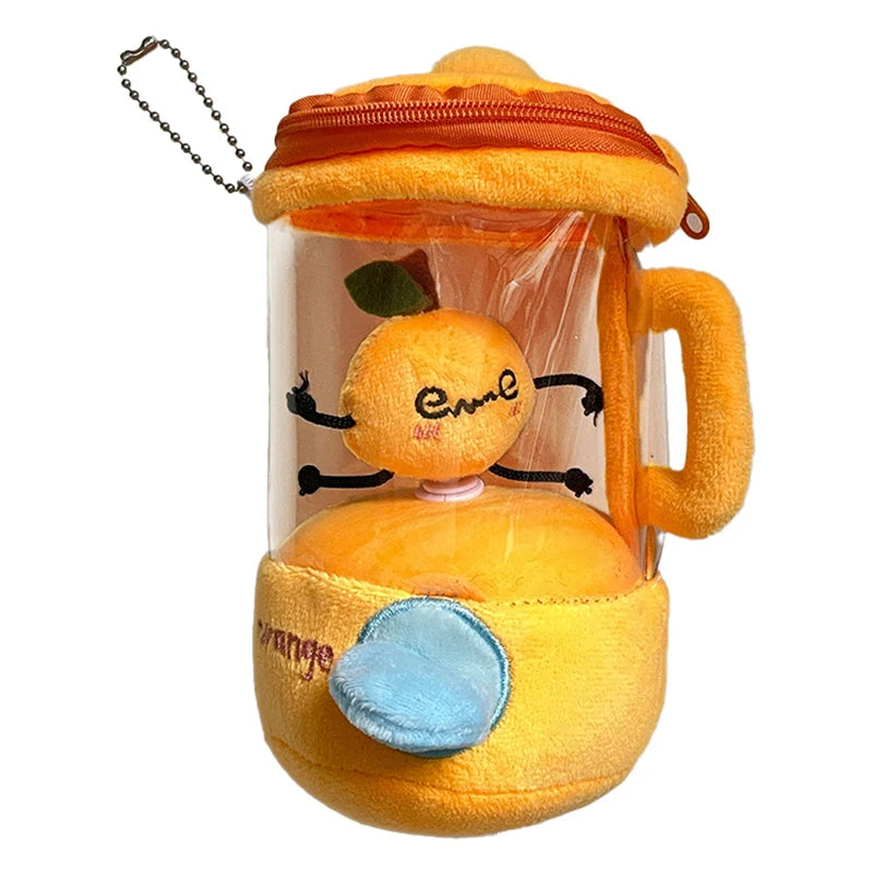 Cute Cartoon Fruit Juicer Plush Toy Keychain Funny Drawstring Rotating Stuffed Doll Keychain Creative Backpack Decoration Gifts