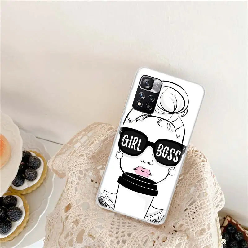 Princess Female Boss Coffee Phone Case For Xiaomi Redmi Note 11 12 14 Pro Plus 12S 11S 11T 11E 10S 10 9 9S 4G 5G 8 8T Cover Coqu