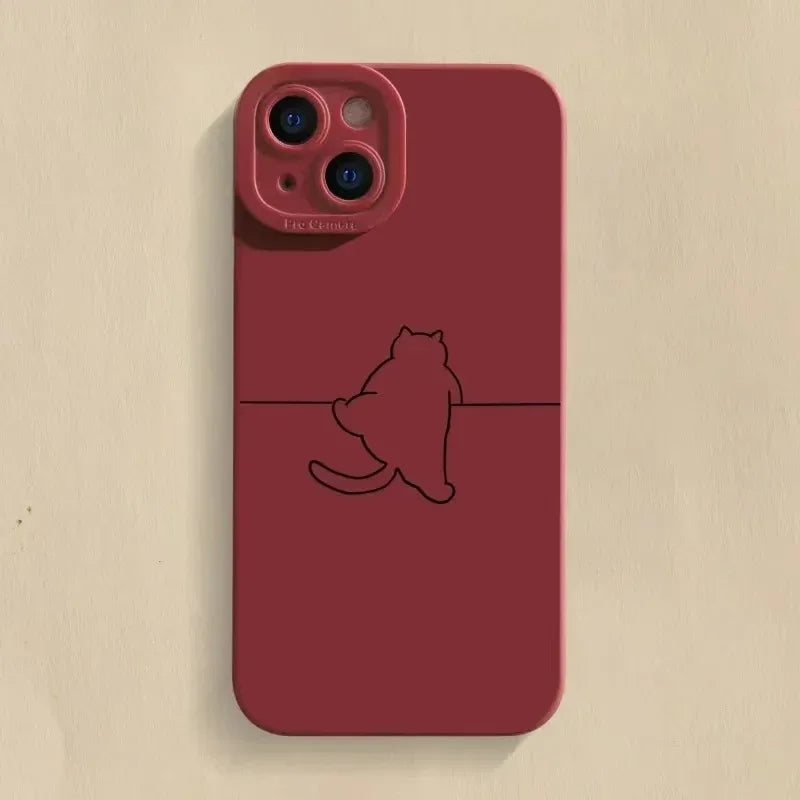 New Minimalist Cartoon Case For iPhone 11 12 13 14 15 Pro Max X XR XS 7 8 Plus SE 2 Kitten Shockproof Soft Silicone Bottom Cover
