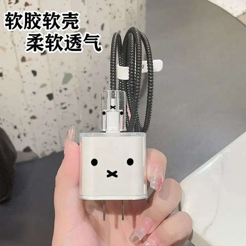 Kawaii Miffy Apple 15 16 Data Cable Protection Cover IPhone 11 12 13 14 Promax Fast Charge 20W Charger Cable Protection Cover