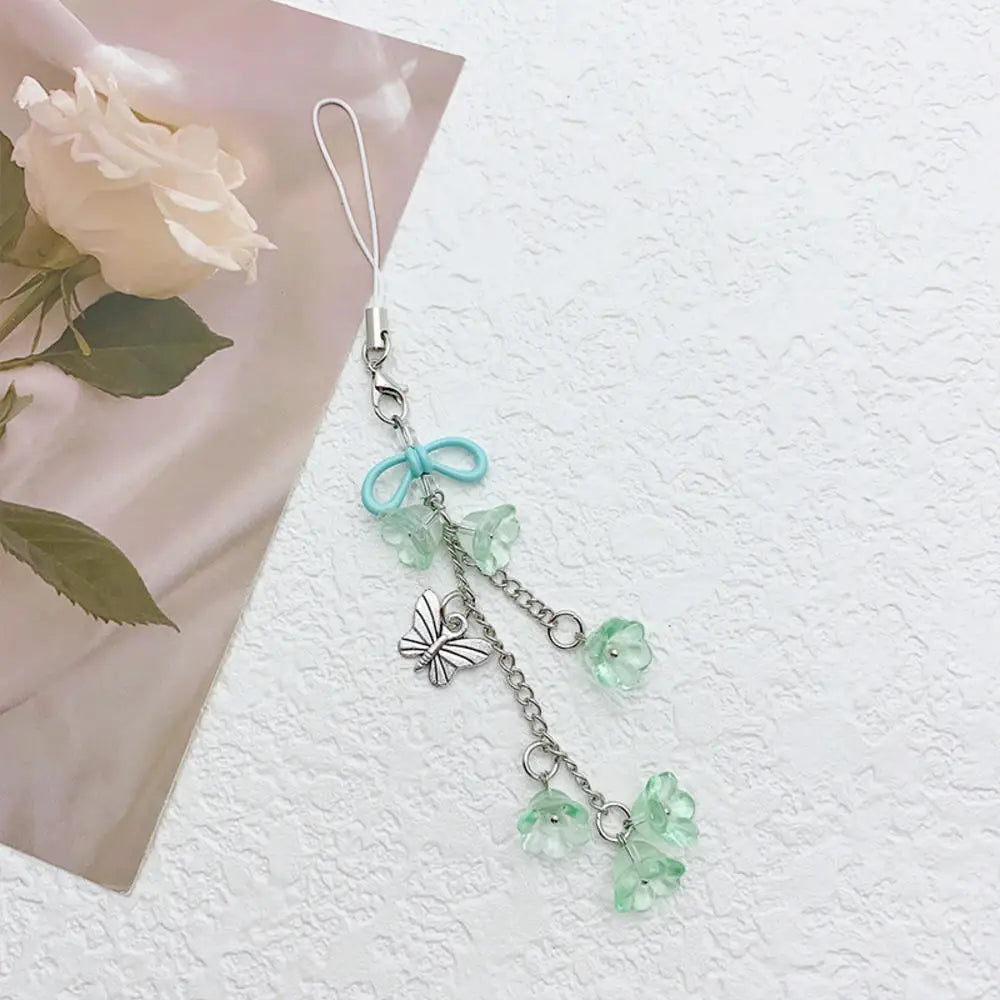 Phone Charm Strap Jellyfish Wind Chime Lily Flower Pendant Keychain Cute Key Phone Lanyard Women Girl Bag Ornament