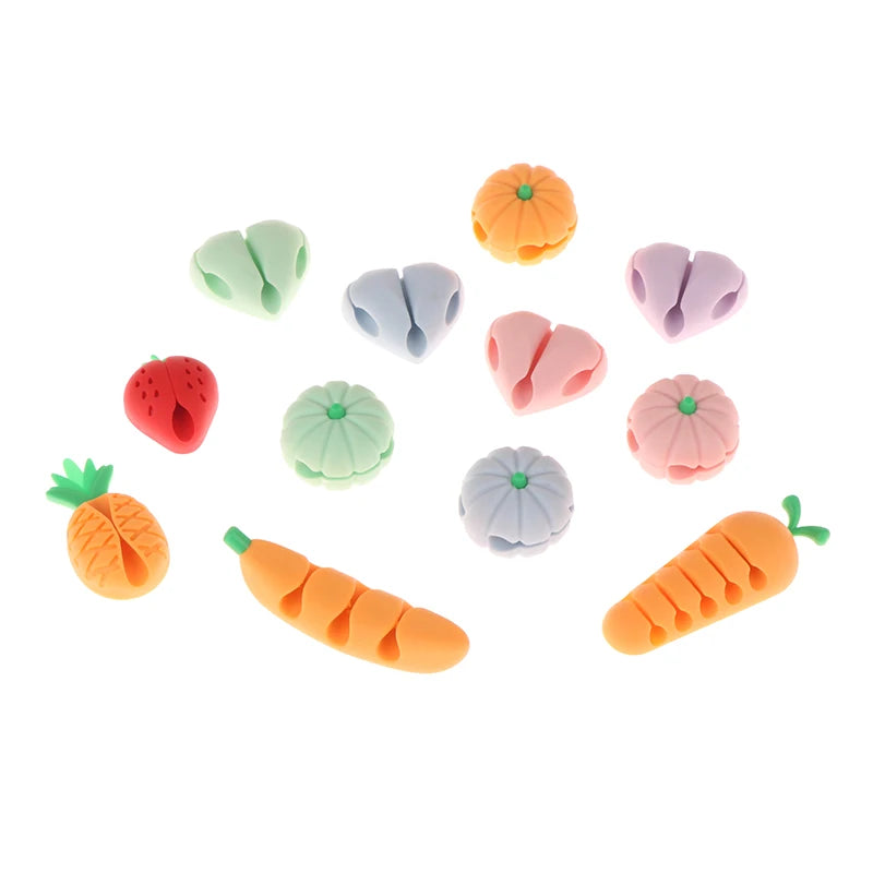 Mini Cable Organizer 2pcs/4pcs Cute Pineapple Heart-Shaped Silicone USB Cable Management Clips Desktop Wire Manager Cord Holder