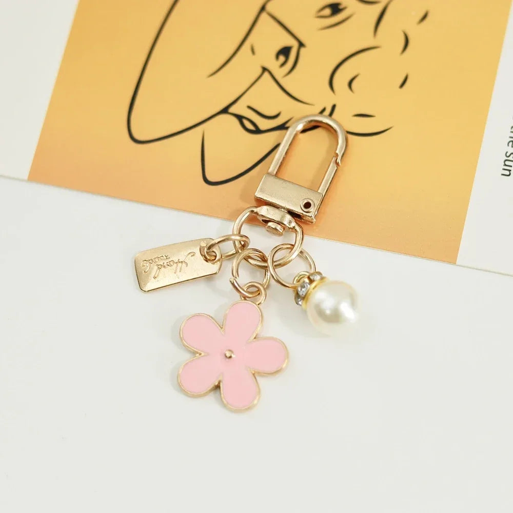 Cute Cherry Blossom Keychain Enamel Flower Pendant Key Chain Couple Car Key Holder Accessories For Women Girls Handbag Jewelry