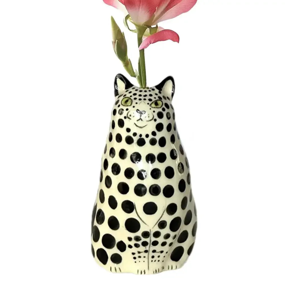 Polka Dot Cat Vase Resin Cat Flower Bud Vase Cat Vase for Home Bookshelf Shelf Decor Table Decoration Tiny Animal Vases