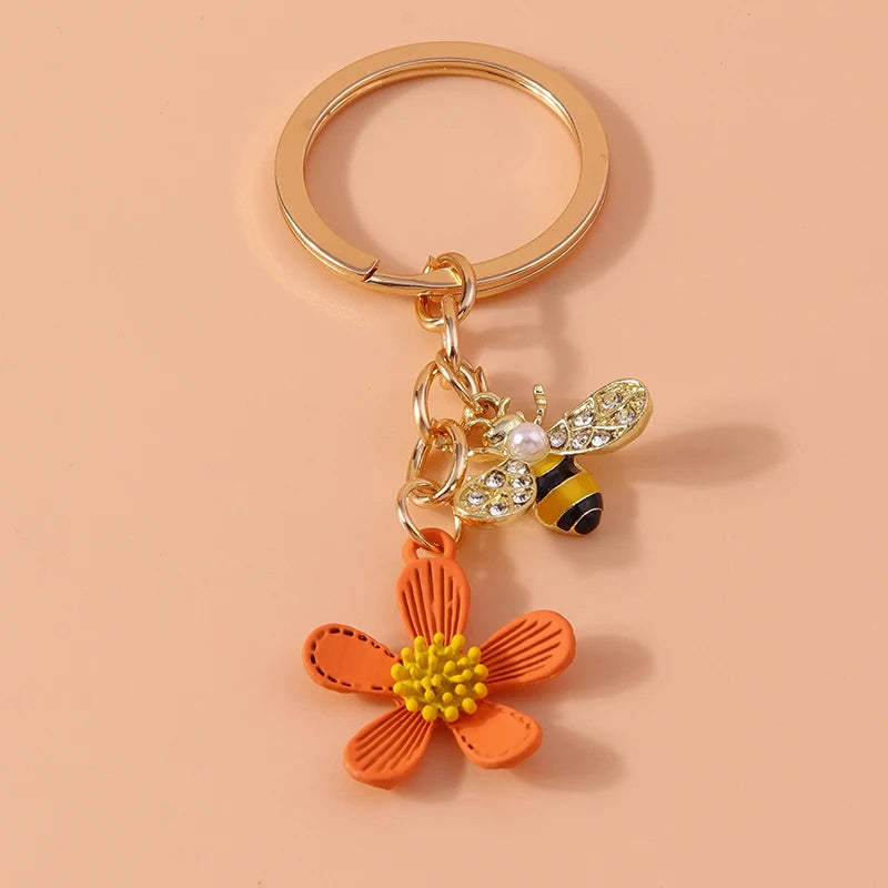 Cute Enamel Flower Keychain Butterfly Key Rings Pendants for Key Holder Women Girls Handbag Decor DIY Jewelry Gifts