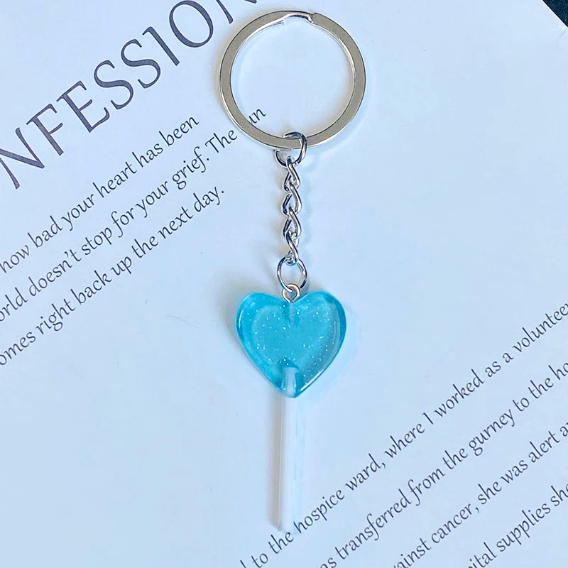 1Pcs/3Pcs Sequin Heart Lollipop Candy Keychains New Colorful Kawaii Creative Funny 3D Food Pendant Bag Box Car Key Ring Jewelry