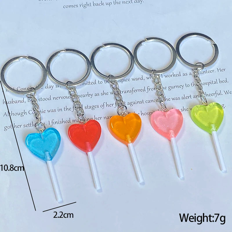 1Pcs/3Pcs Sequin Heart Lollipop Candy Keychains New Colorful Kawaii Creative Funny 3D Food Pendant Bag Box Car Key Ring Jewelry