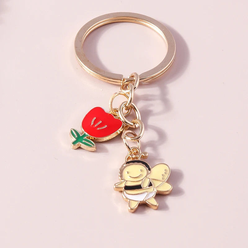 Cute Enamel Flower Keychain Butterfly Key Rings Pendants for Key Holder Women Girls Handbag Decor DIY Jewelry Gifts