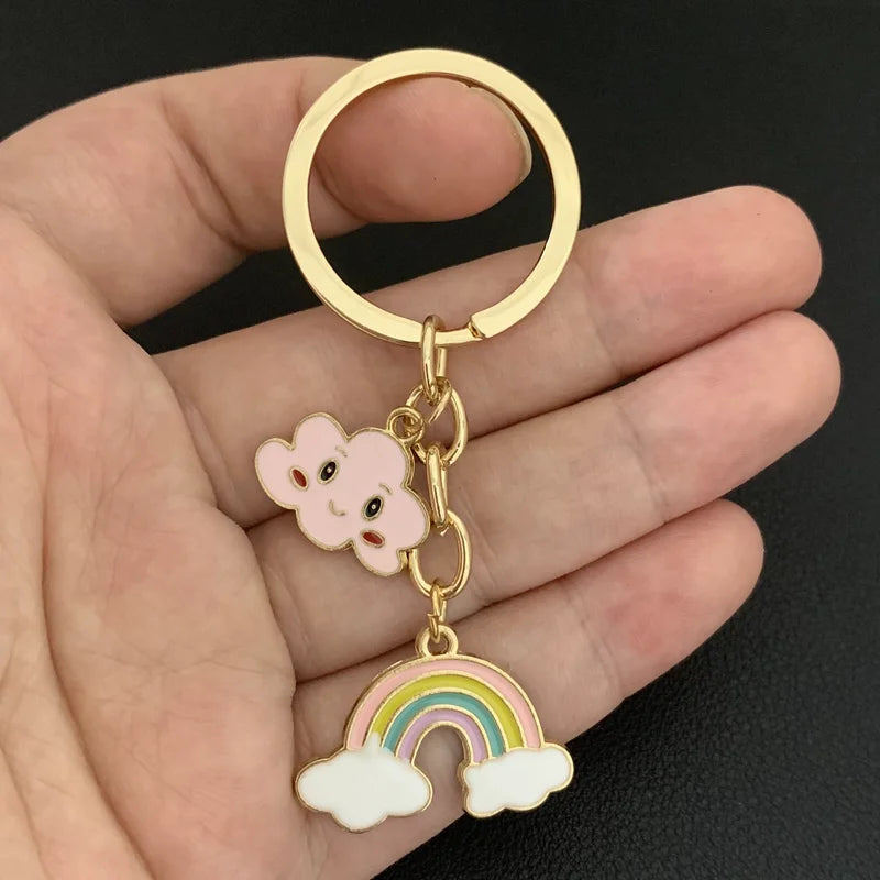Cute Rainbow Cloud Keychain Smile Face Key Ring Enamel Key Chains For Women Girls Handbag Accessorie DIY Handmade Jewelry Gifts