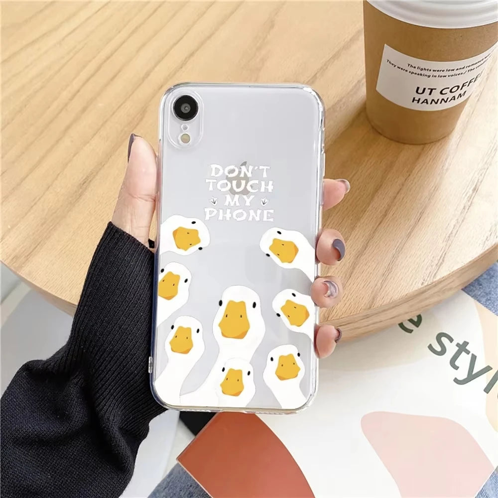 Funny Duck Phone Case For iPhone 16 15 14 13 12 11 Pro XS MAX 7 XR 8 7 Plus Clear Cover Fundas