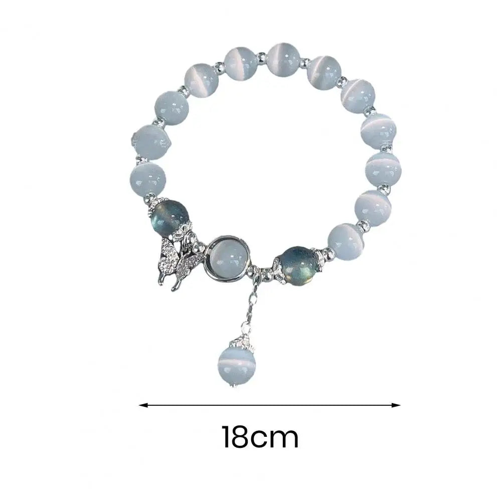 Women Bracelet Imitation Opal Butterfly Pendant Elastic Bead Chain Bracelet Lady Birthday Gift Exquisite Wrist Bracelet Jewelry