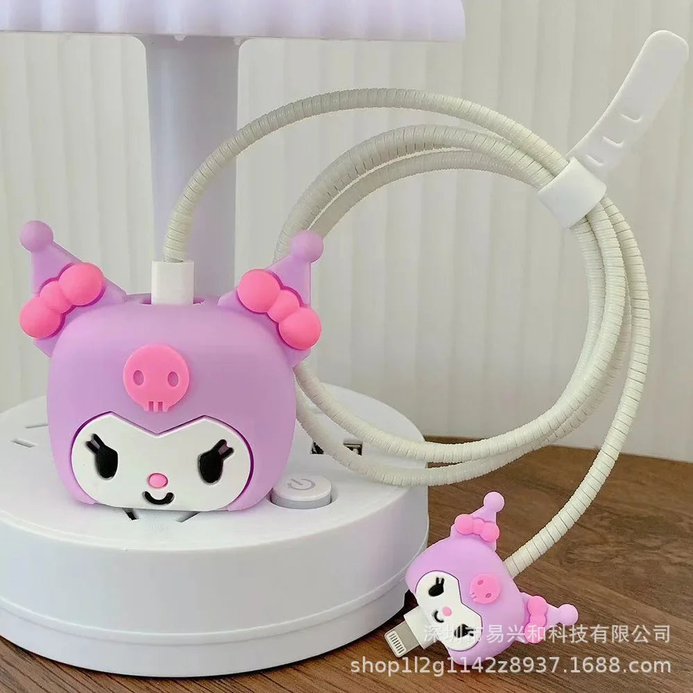 Sanrios Kuromi HelloKitty Melodys Cable Protector for Iphone Ipad 20W Charger Case Kawaii Anime Winnie Stellalou Protector Shell