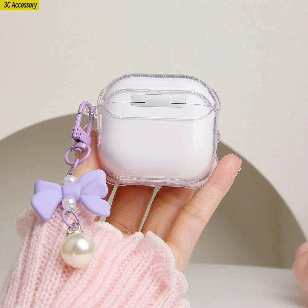for airpod 4 case Cute 3D Bow Tie Design Shockproof Soft Clear TPU Kawaii Protector Cover for Women Airpods 4 Case with Keychain