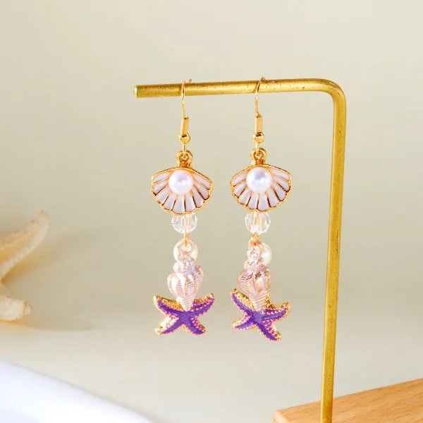 Fashion Asymmetric Ocean Style Earrings Stud For Women Starfish Shell Earring Ear Ring Imitation Pearl Zircon Jewelry Gift