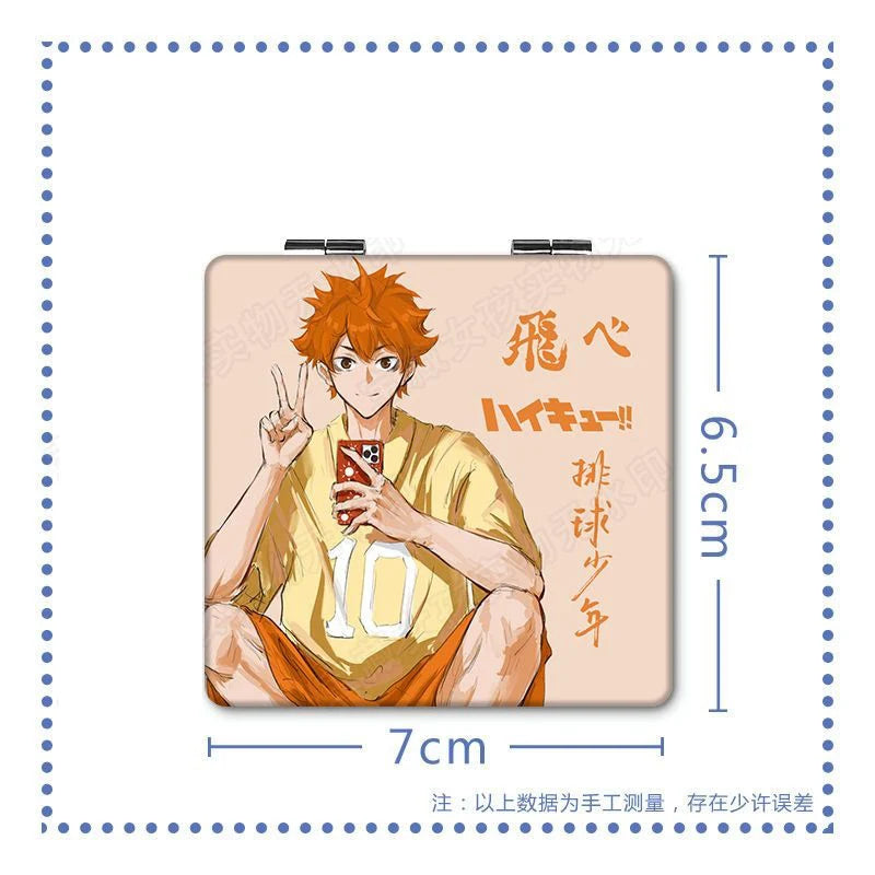 6x7cm, Haikyuu, Folding Double-sided Makeup Mirror, Portable Travel, Mini Light Compact, Anime Cute Girls Kids,Magnifying,Square
