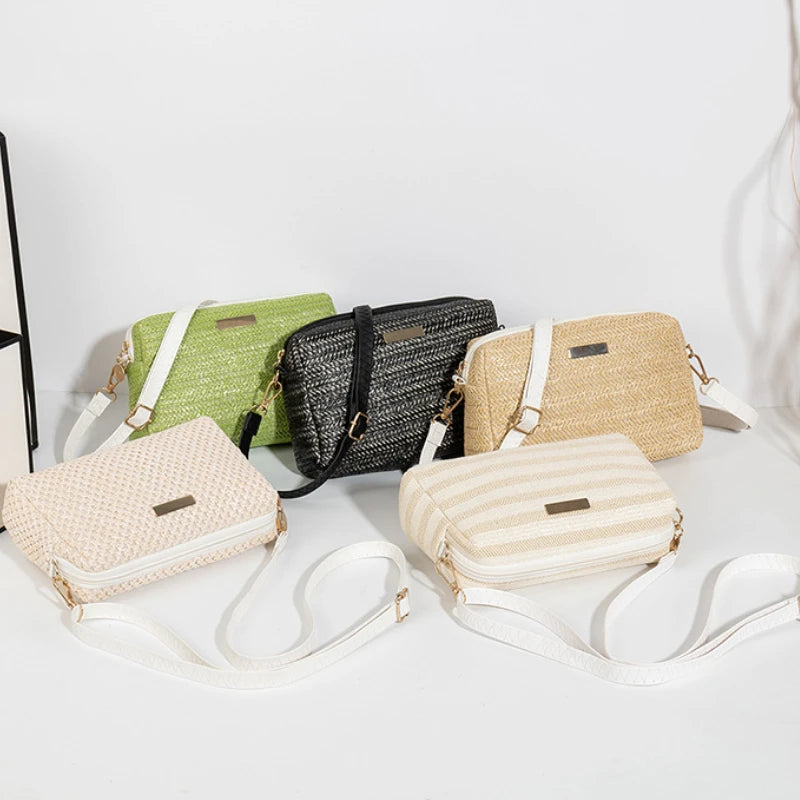 Solid Color Bag Women Woven Shoulder Bag Messenger Bag Fashion Straw Beach Bag Purses and Handbags Bolsa De Paja Drop Shipping