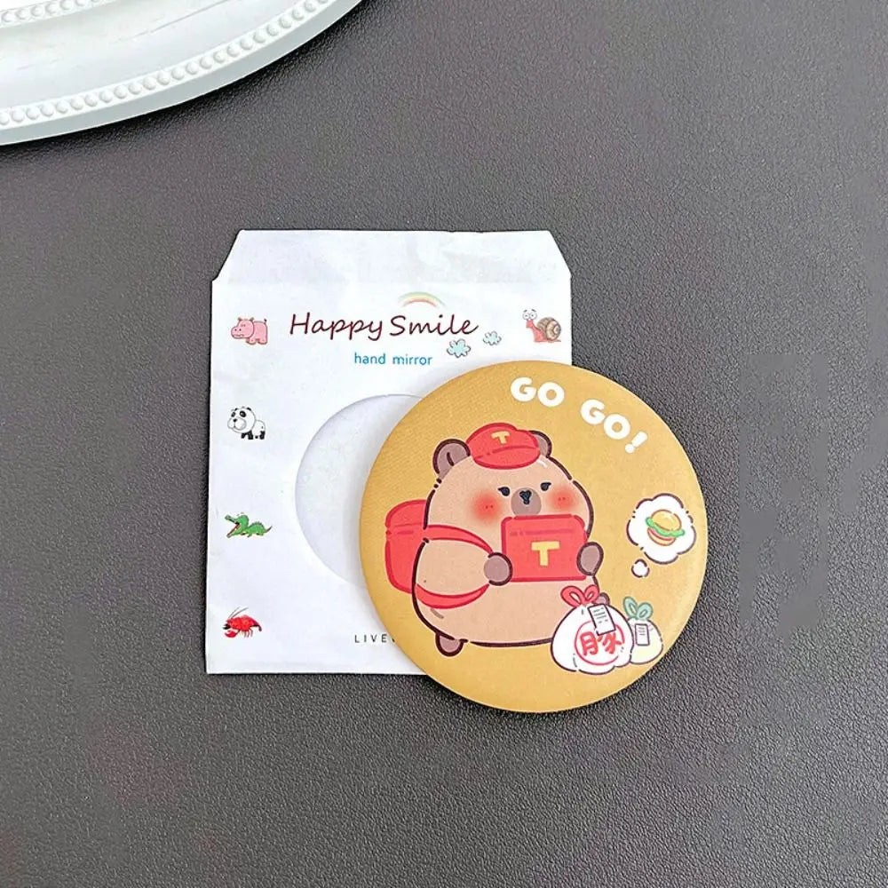 Cheese Biscuit Design Pocket Mirror Portable Foldable Mini Makeup Mirror For Travel Daily Use Cute Cartoon Style