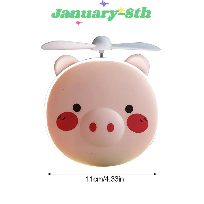 Cute Piggy Makeup Mirror With Led Light Handheld Cosmetic Mirror With Small Fan Girls Travel Portable Vanity Mirror HD Mirror