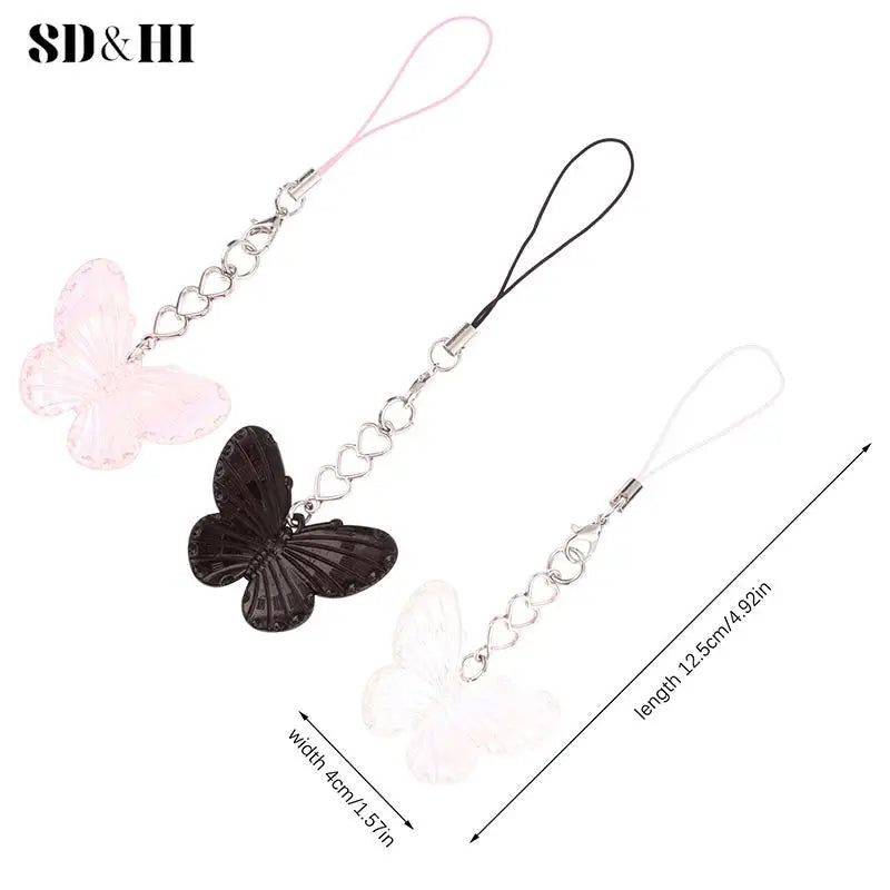 1PC Fashion Sweet Cool Colorful Butterfly Mobile Phone Lanyard Cell Phone Strap Keychain Butterfly Bags Pendant Decor