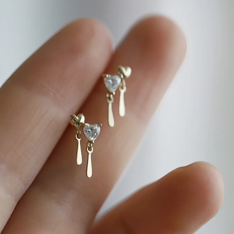 Korean Cute Ear Piercing Water Drop Earrings for Women Crystal Short Tassel Hypoallergenic Female Earrings Party Jewelry Brincos