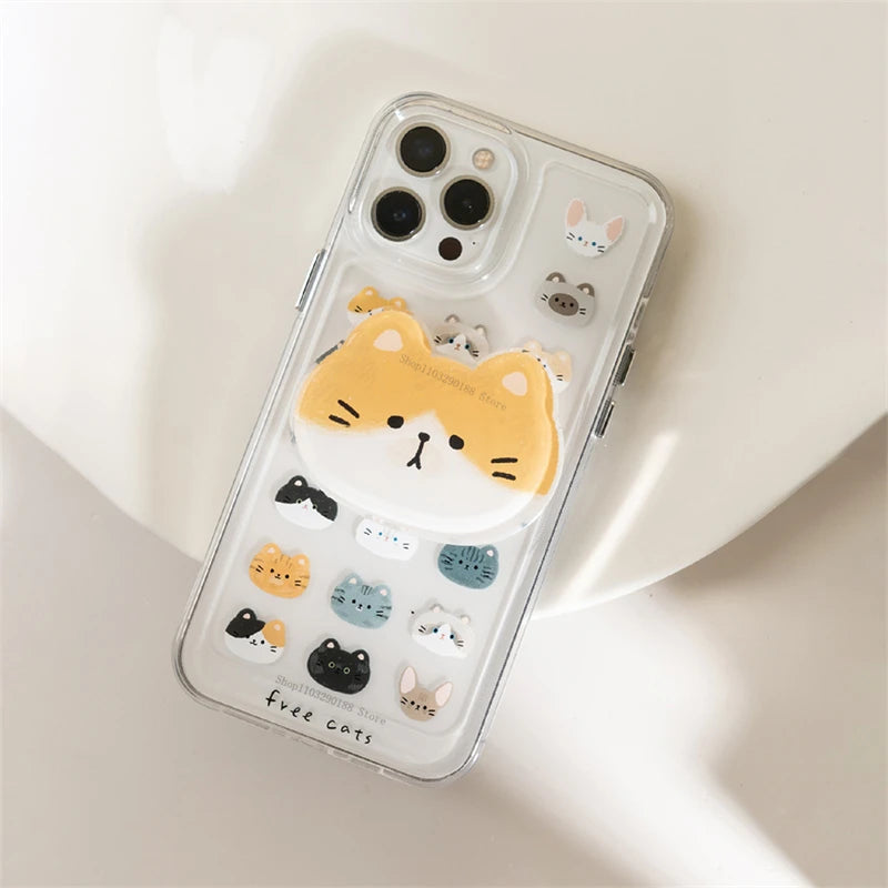 Korean Cute Funny Cat Grip Tok Griptok Phone Stand Holder Support For iPhone 15 Samsung Huawei Universal Accessories Holder Ring