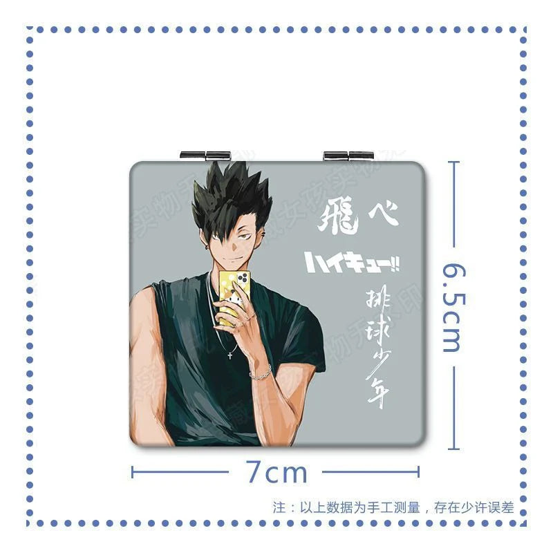6x7cm, Haikyuu, Folding Double-sided Makeup Mirror, Portable Travel, Mini Light Compact, Anime Cute Girls Kids,Magnifying,Square