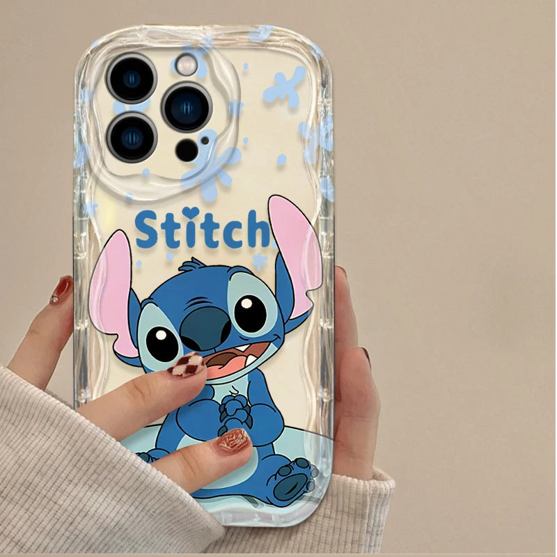 Disney Lovely Stitch 3D Wave Case For iPhone 16 15 14 13 12 11 Pro Max X XR XS 8 7 Plus SE 2020 Shockproof Clear Silicone Cover
