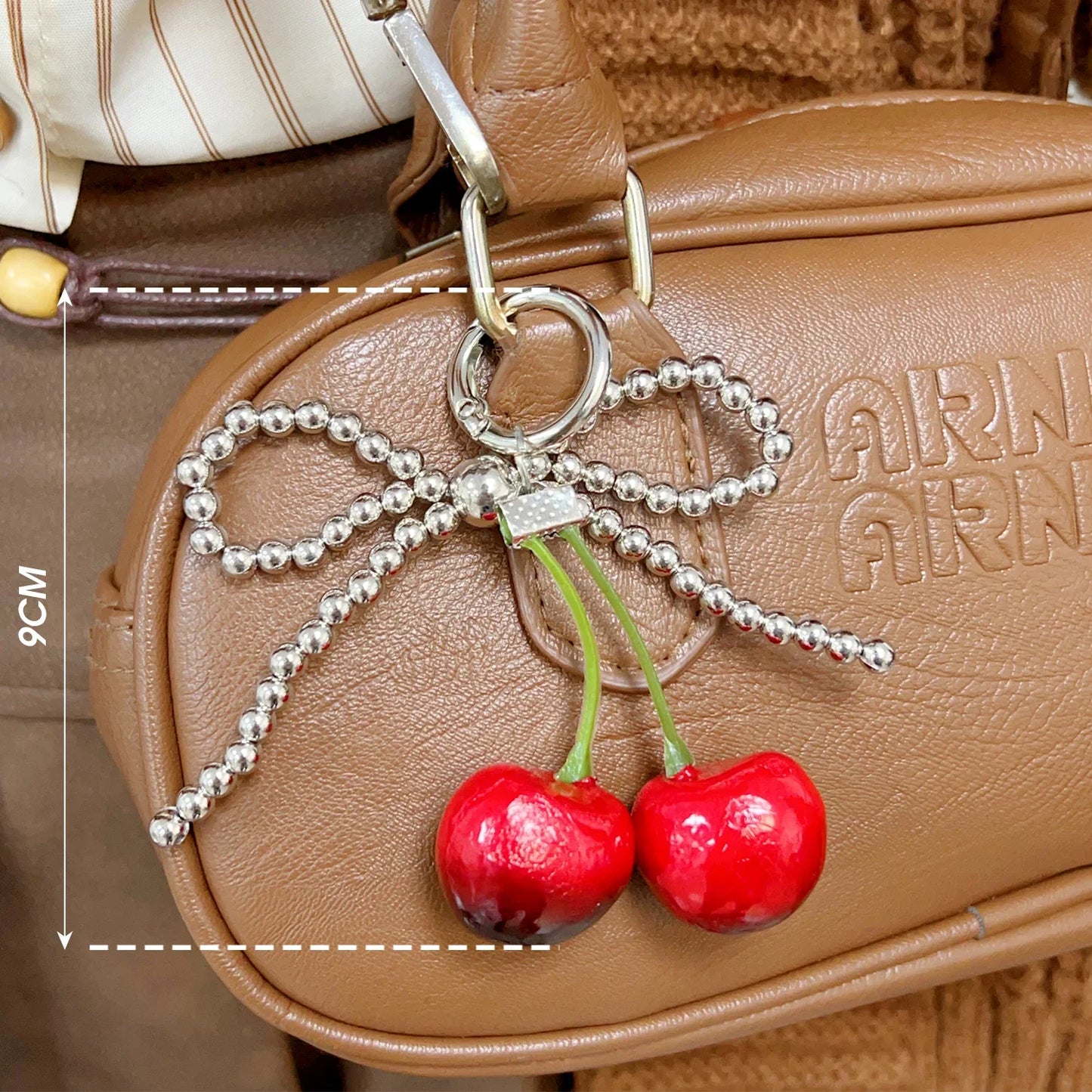 Fashion Pearl Bowknot Keychain Phone Lanyard Pendant Hanging Accessories Sweet Cherry Keyring Charm Jewelry For Girl Women Gift