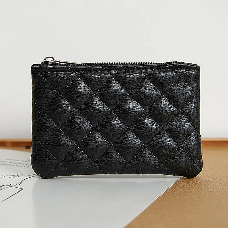 Women Small Coin Purse PU Leather Zipper Wallets Pouch Plaid Print Change Purses Business Card Holder Ladies Mini Coin Bag