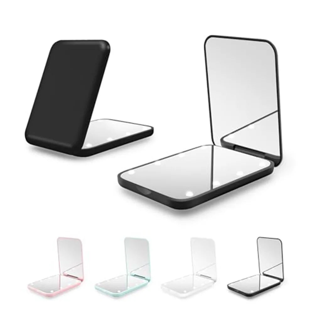 Mini Compact Led Makeup Mirror With Light 3X Magnifying Small Pocket Portable Travel Pink Black Foldable Cosmetic Vanity Mirrors