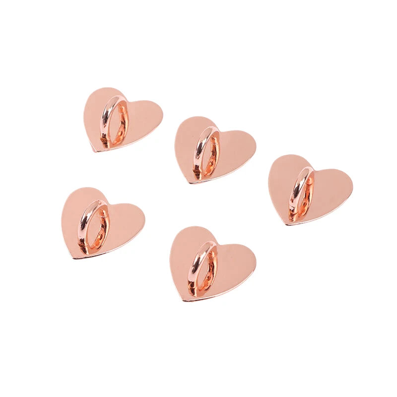 5Pcs Metal Heart Shaped Phone Charm Holder Love Heart Phone Finger Ring / Self Adhesive Mobile Phone Back Stand Hooks