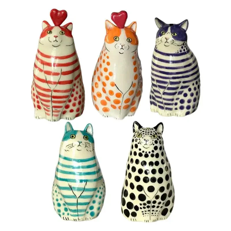 Polka Dot Cat Vase Resin Cat Flower Bud Vase Cat Vase for Home Bookshelf Shelf Decor Table Decoration Tiny Animal Vases